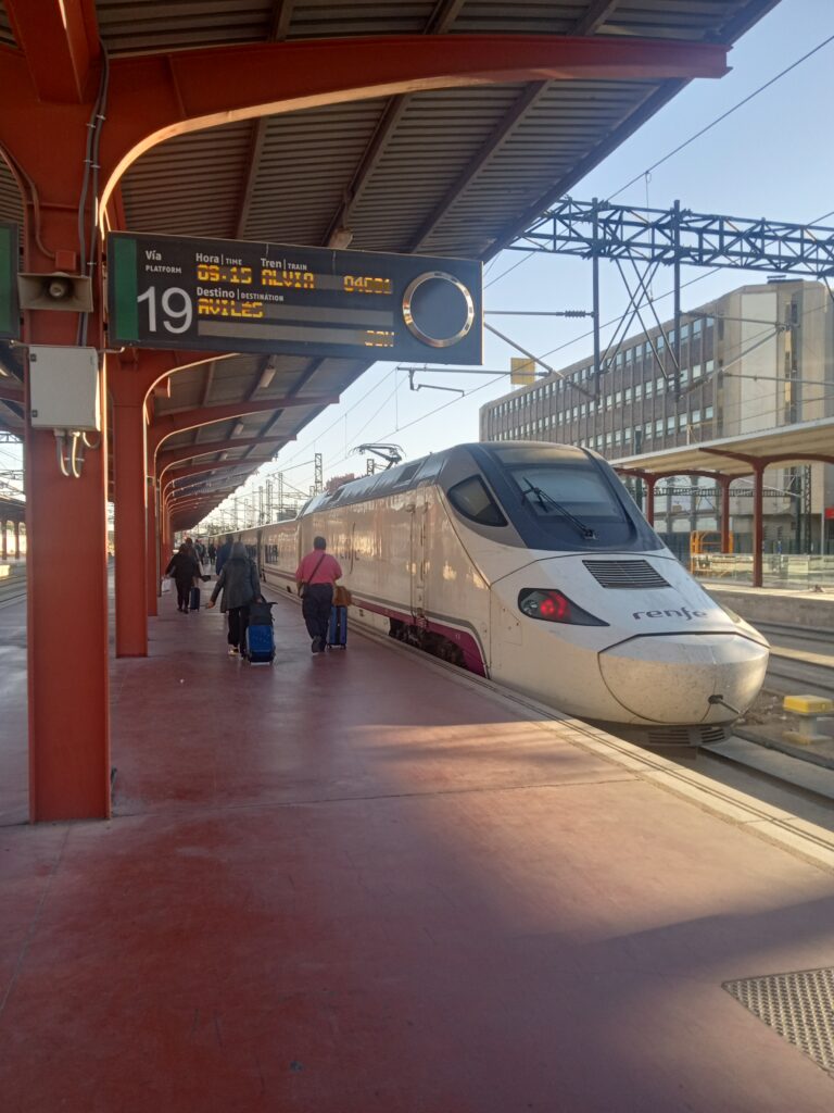 Renfe train with a sign to destination