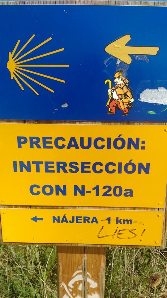 Blue and yellow sign in Spanish warning of intersection. 
