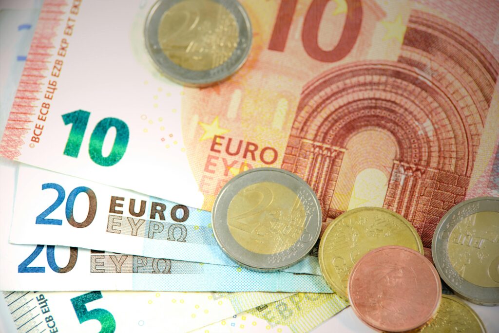 Euro coins and bills
